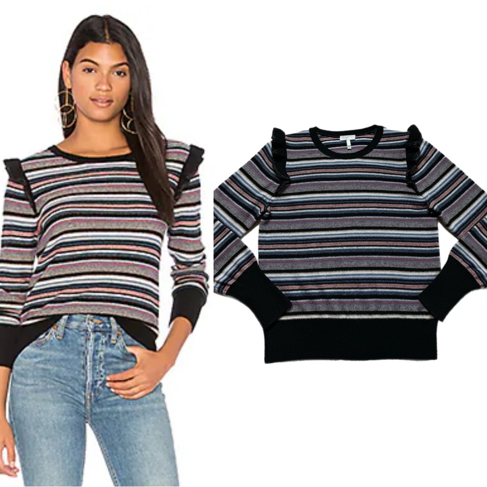 Joie Cais Cashmere Wool Stripped Ruffle Sweater S